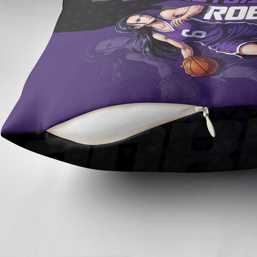 Nico Robin One Piece Basketball Theme Purple and Black Design Pillow Cover with Action Pose and Crew Emblem - The Mazicc