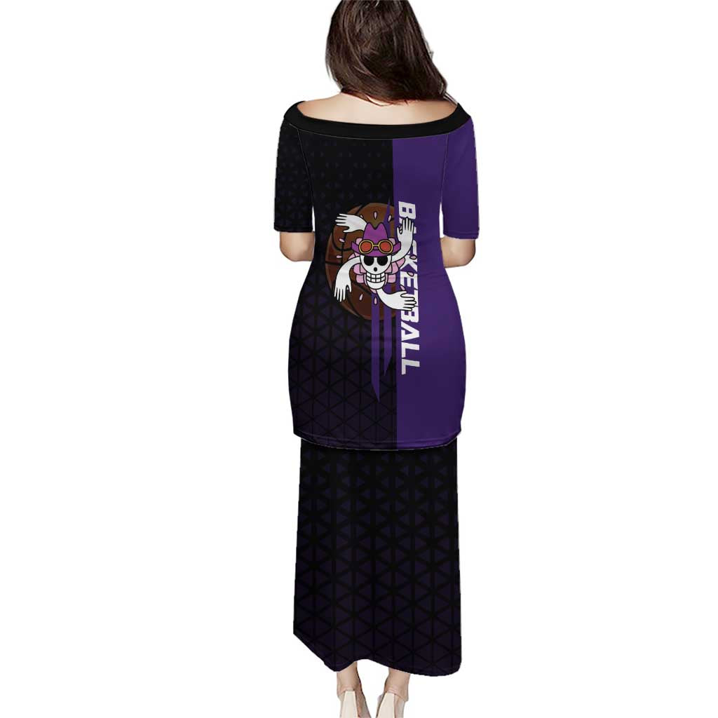 Nico Robin One Piece Basketball Theme Purple and Black Design Puletasi with Action Pose and Crew Emblem - The Mazicc