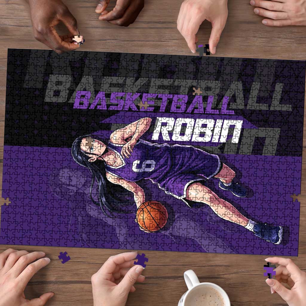 Nico Robin One Piece Basketball Theme Purple and Black Design Puzzle with Action Pose and Crew Emblem - The Mazicc