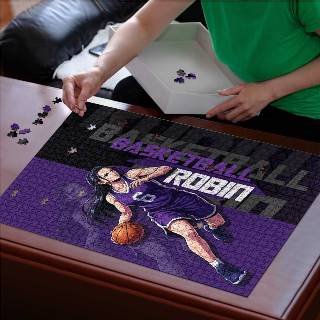 Nico Robin One Piece Basketball Theme Purple and Black Design Puzzle with Action Pose and Crew Emblem - The Mazicc