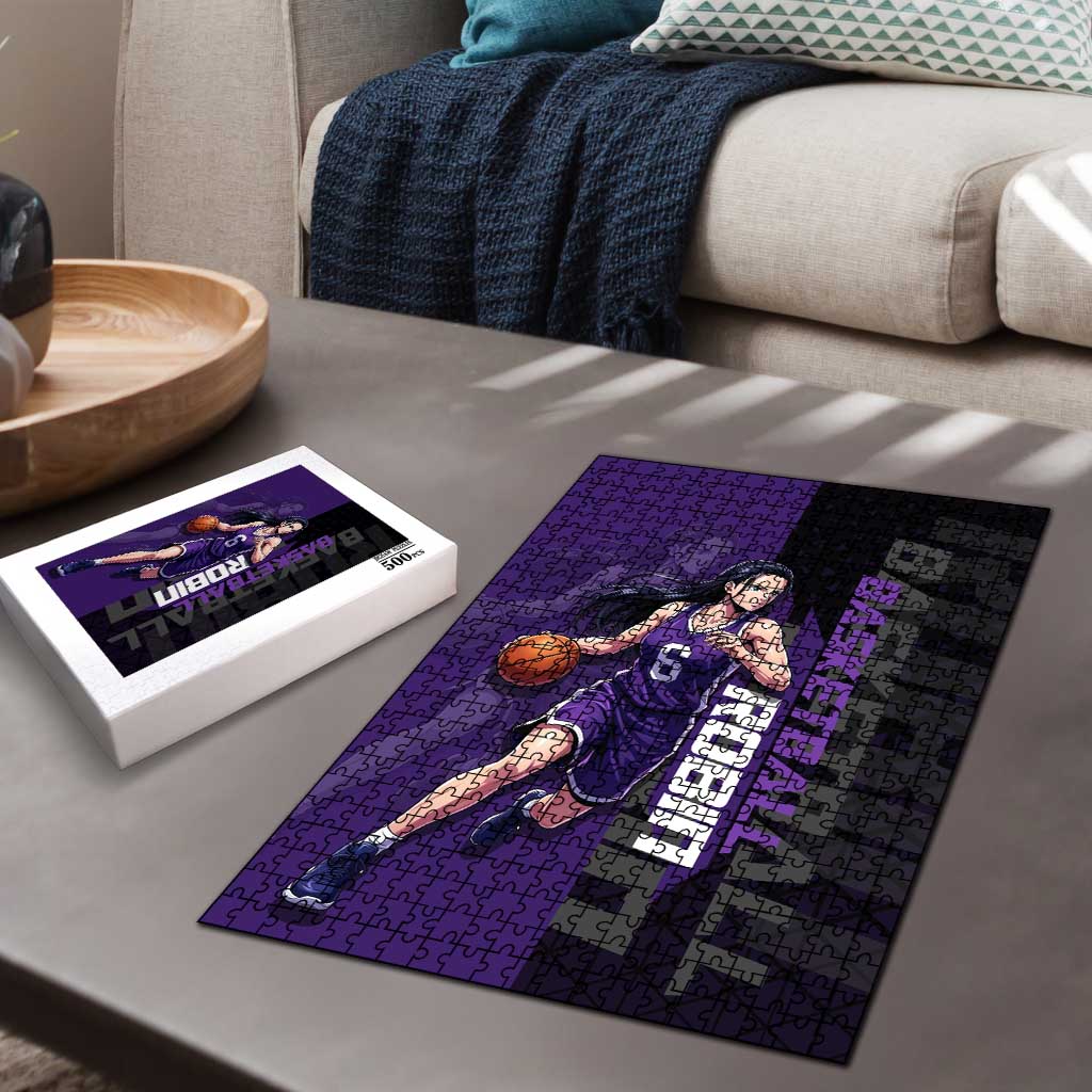 Nico Robin One Piece Basketball Theme Purple and Black Design Puzzle with Action Pose and Crew Emblem - The Mazicc