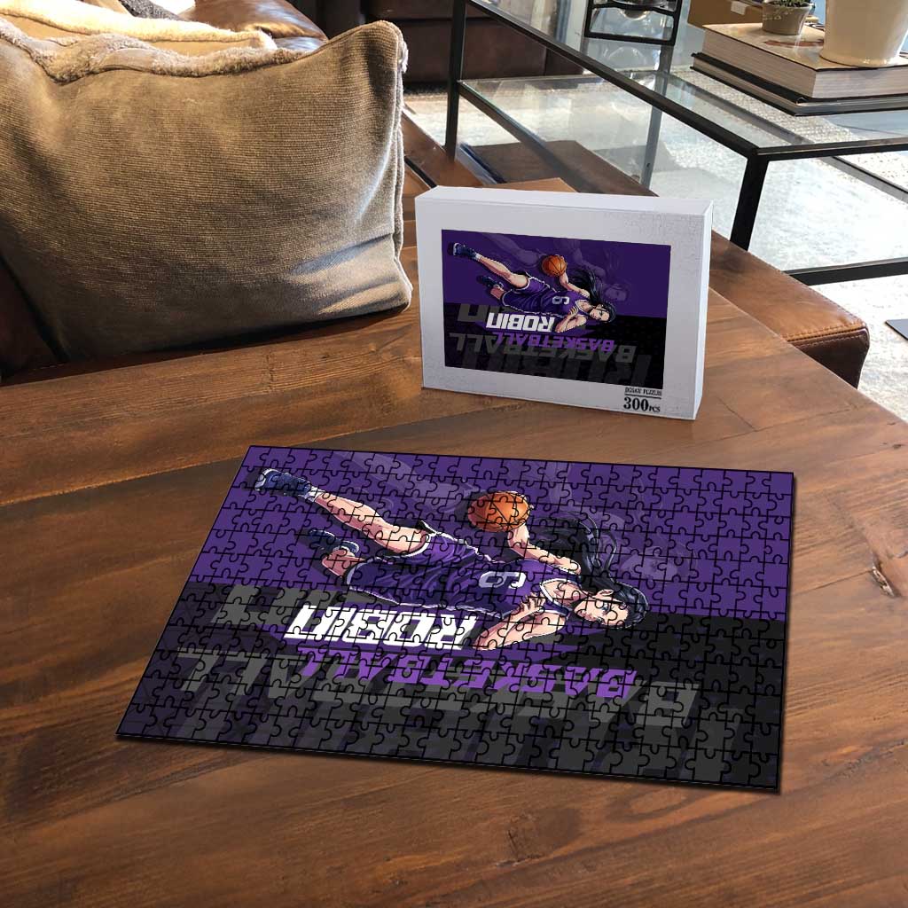 Nico Robin One Piece Basketball Theme Purple and Black Design Puzzle with Action Pose and Crew Emblem - The Mazicc