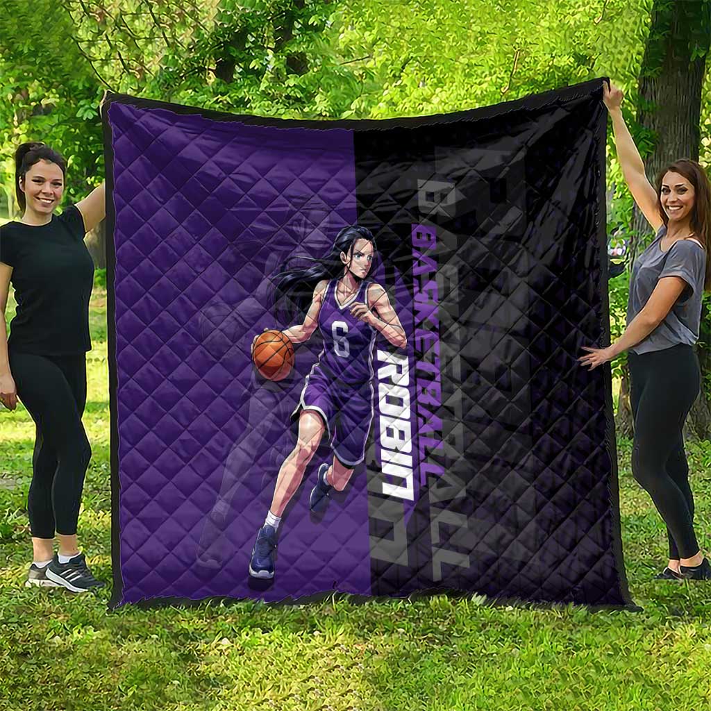 Nico Robin One Piece Basketball Theme Purple and Black Design Quilt with Action Pose and Crew Emblem - The Mazicc