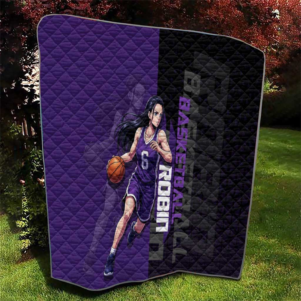 Nico Robin One Piece Basketball Theme Purple and Black Design Quilt with Action Pose and Crew Emblem - The Mazicc