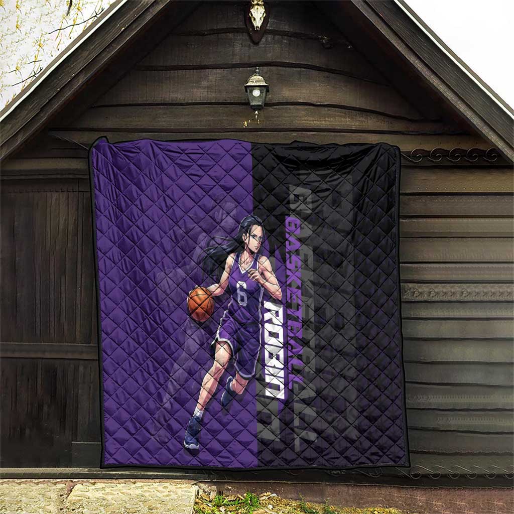 Nico Robin One Piece Basketball Theme Purple and Black Design Quilt with Action Pose and Crew Emblem - The Mazicc