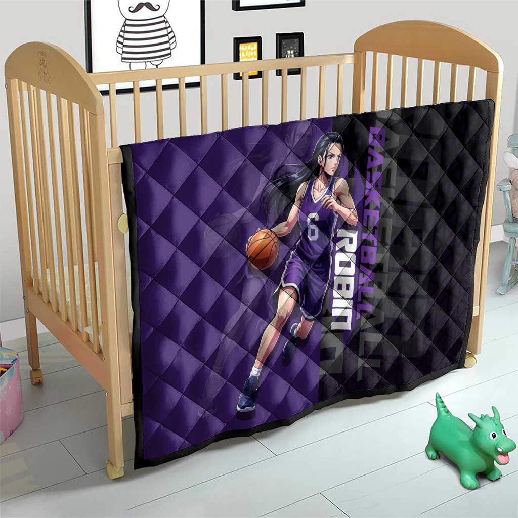 Nico Robin One Piece Basketball Theme Purple and Black Design Quilt with Action Pose and Crew Emblem - The Mazicc