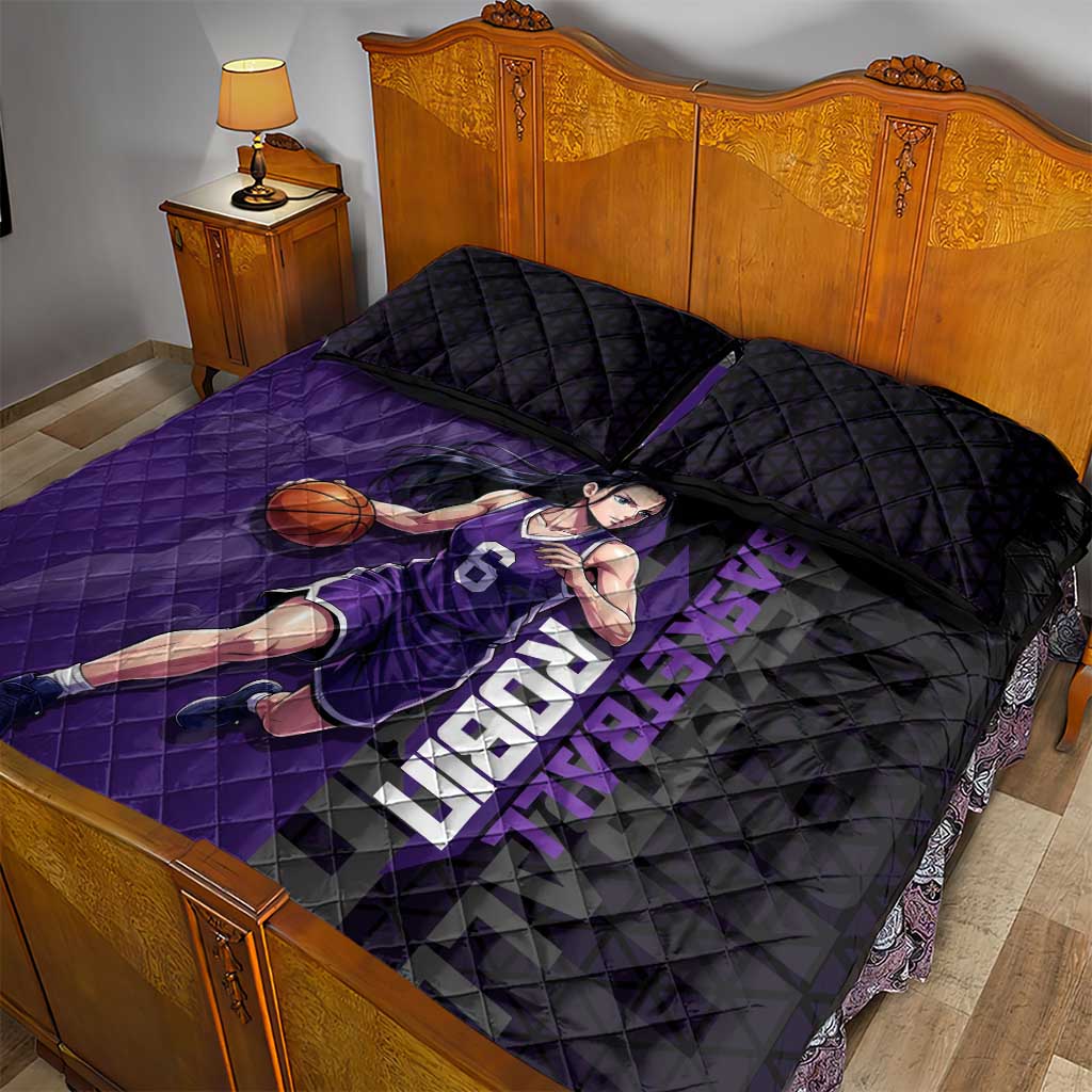 Nico Robin One Piece Basketball Theme Purple and Black Design Quilt Bed Set with Action Pose and Crew Emblem - The Mazicc