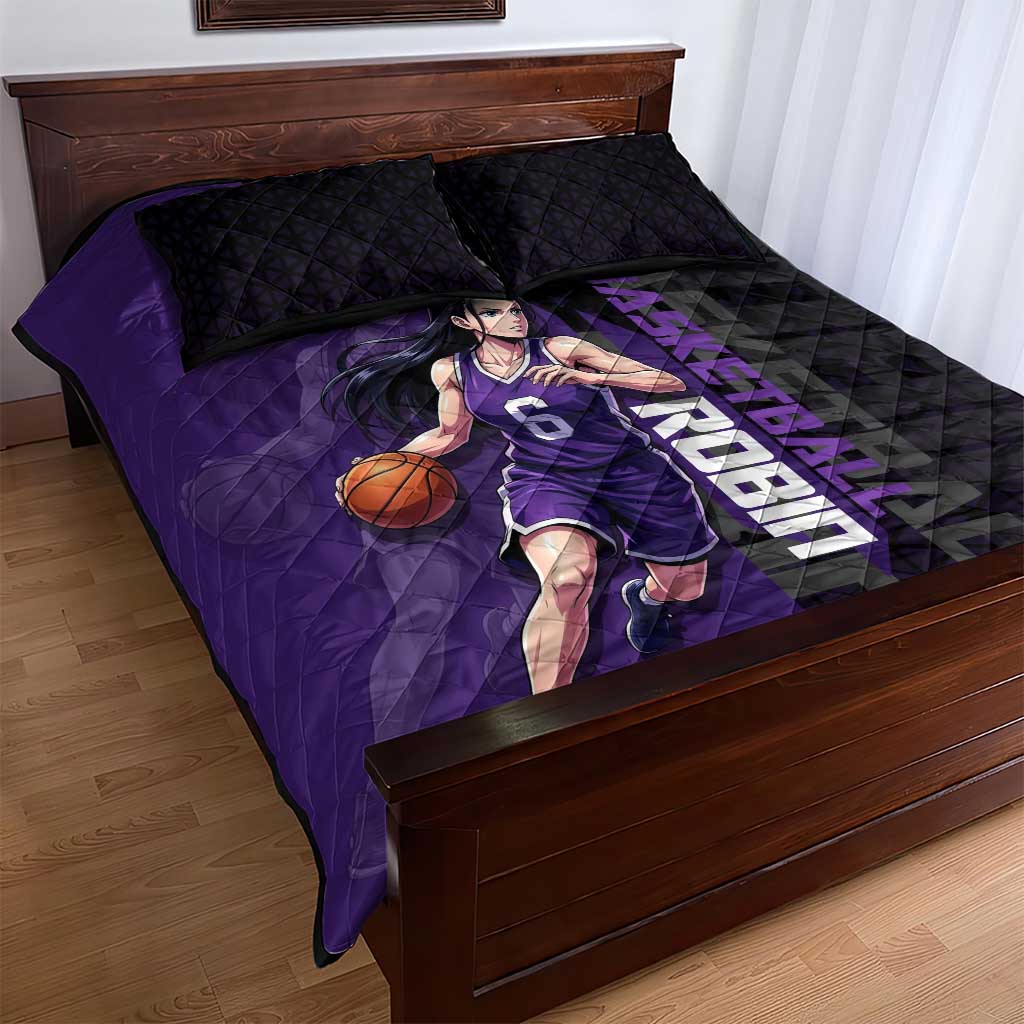 Nico Robin One Piece Basketball Theme Purple and Black Design Quilt Bed Set with Action Pose and Crew Emblem - The Mazicc