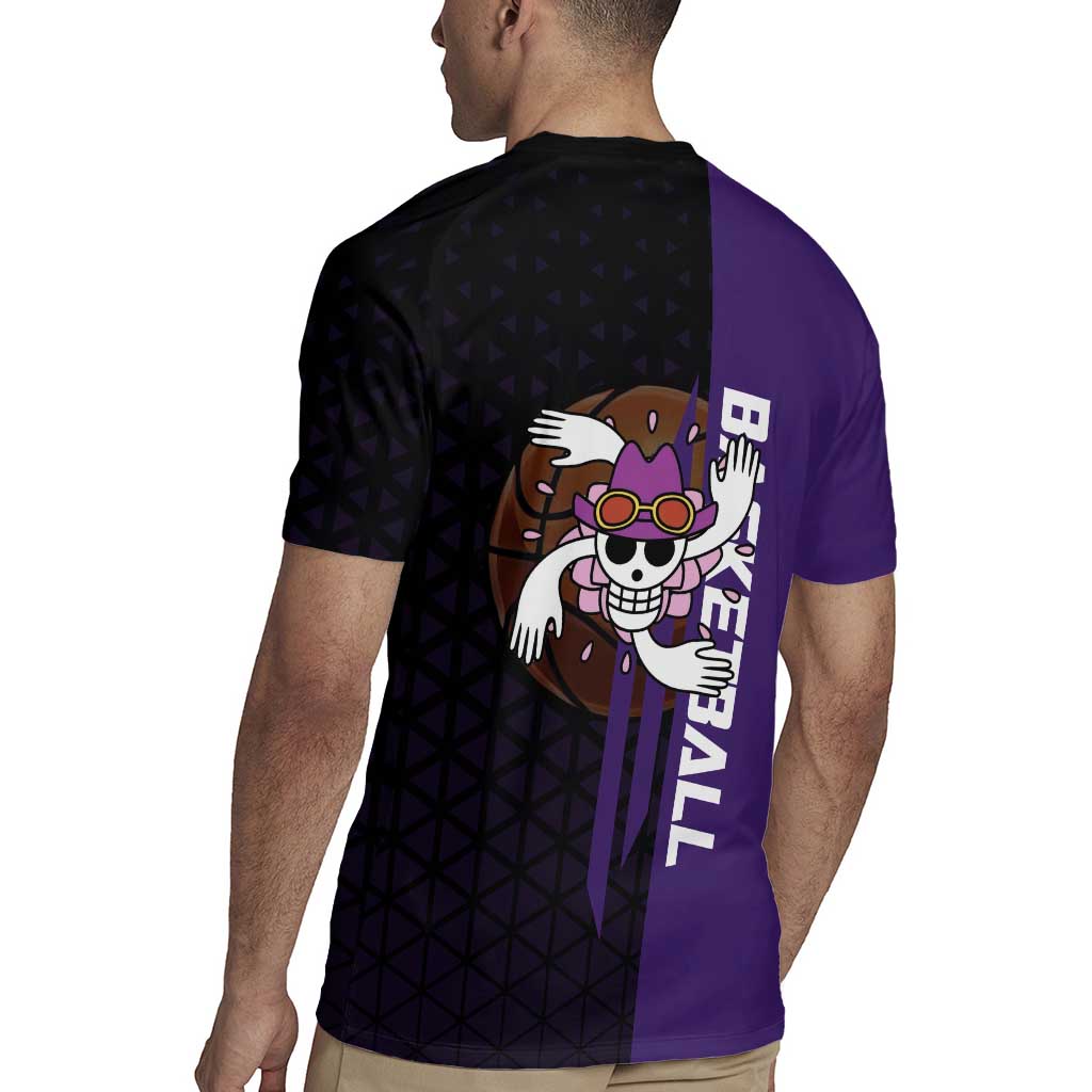 Nico Robin One Piece Basketball Theme Purple and Black Design Rugby Jersey with Action Pose and Crew Emblem - The Mazicc