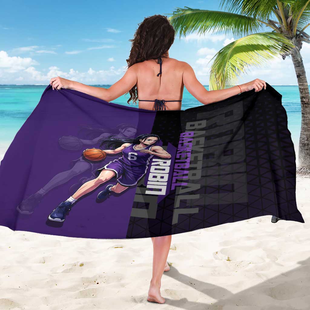 Nico Robin One Piece Basketball Theme Purple and Black Design Sarong with Action Pose and Crew Emblem - The Mazicc