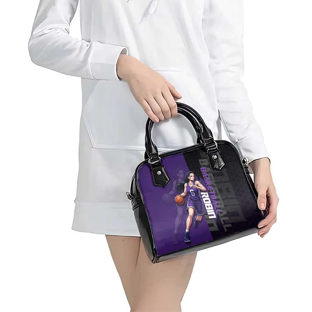 Nico Robin One Piece Basketball Theme Purple and Black Design Shoulder Handbag with Action Pose and Crew Emblem - The Mazicc