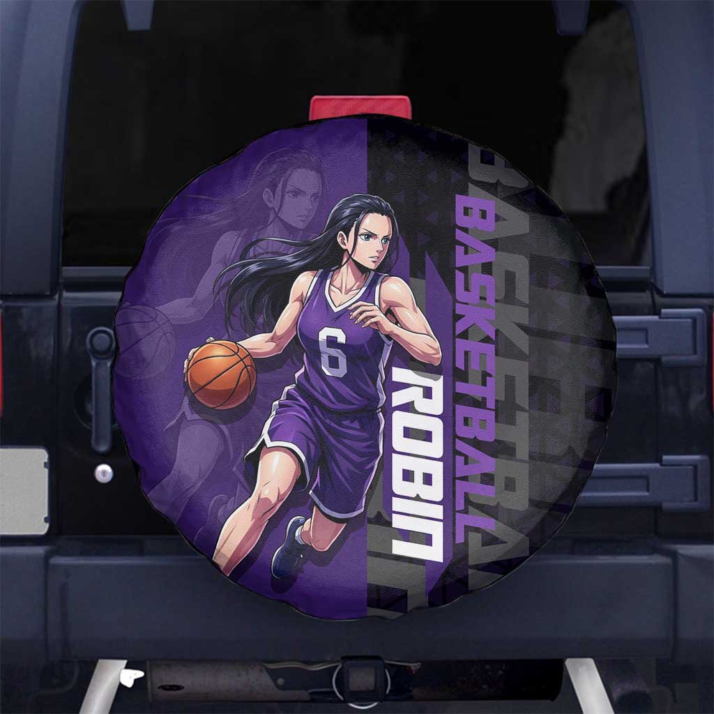 Nico Robin One Piece Basketball Theme Purple and Black Design Spare Tire Cover with Action Pose and Crew Emblem - The Mazicc