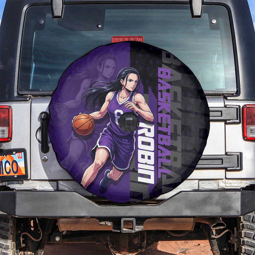Nico Robin One Piece Basketball Theme Purple and Black Design Spare Tire Cover with Action Pose and Crew Emblem - The Mazicc