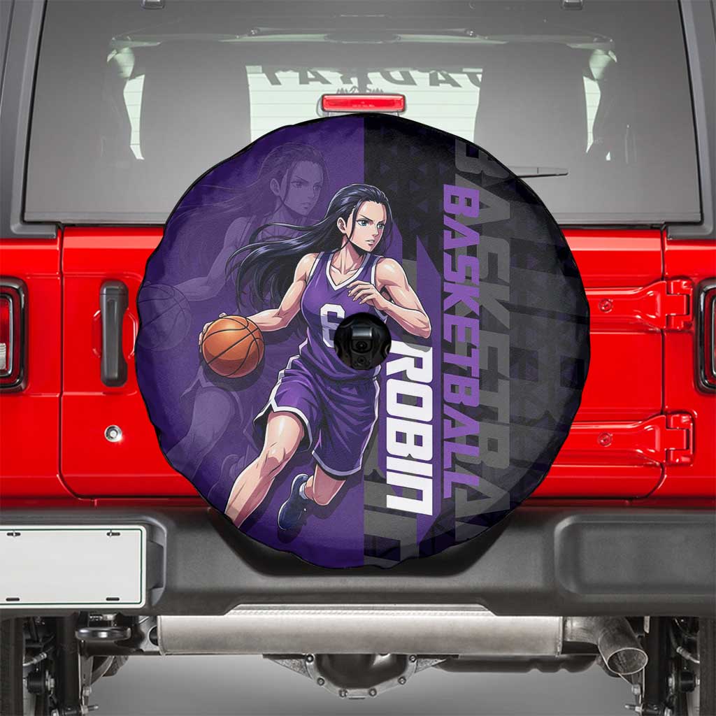 Nico Robin One Piece Basketball Theme Purple and Black Design Spare Tire Cover with Action Pose and Crew Emblem - The Mazicc