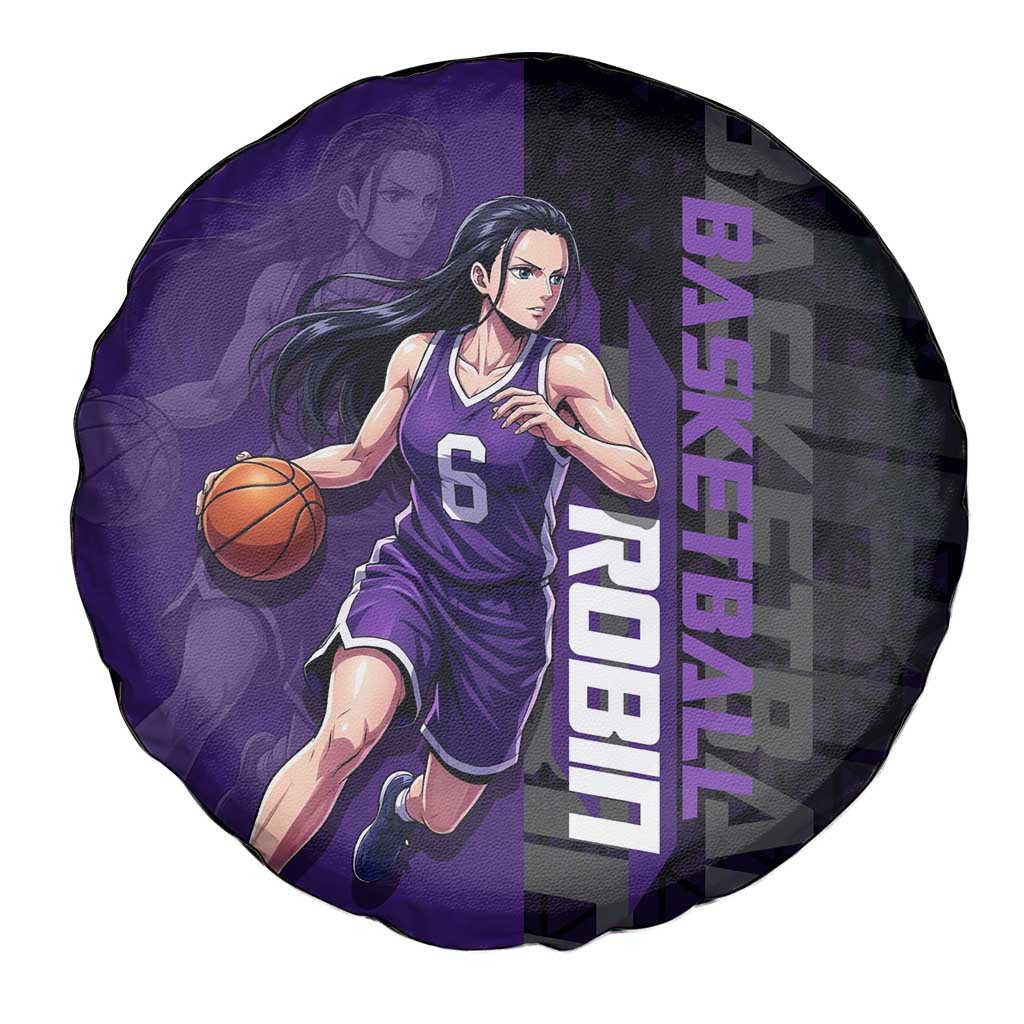 Nico Robin One Piece Basketball Theme Purple and Black Design Spare Tire Cover with Action Pose and Crew Emblem - The Mazicc