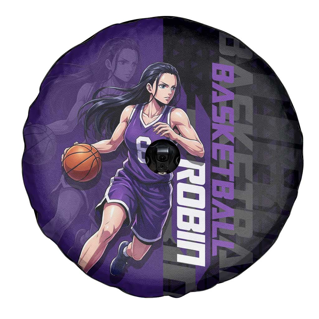 Nico Robin One Piece Basketball Theme Purple and Black Design Spare Tire Cover with Action Pose and Crew Emblem - The Mazicc
