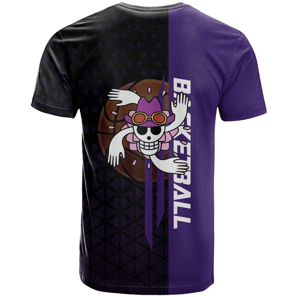 Nico Robin One Piece Basketball Theme Purple and Black Design T Shirt with Action Pose and Crew Emblem - The Mazicc