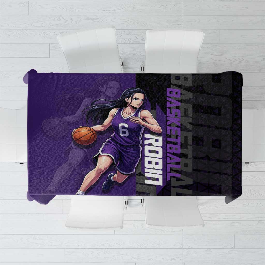 Nico Robin One Piece Basketball Theme Purple and Black Design Tablecloth with Action Pose and Crew Emblem - The Mazicc
