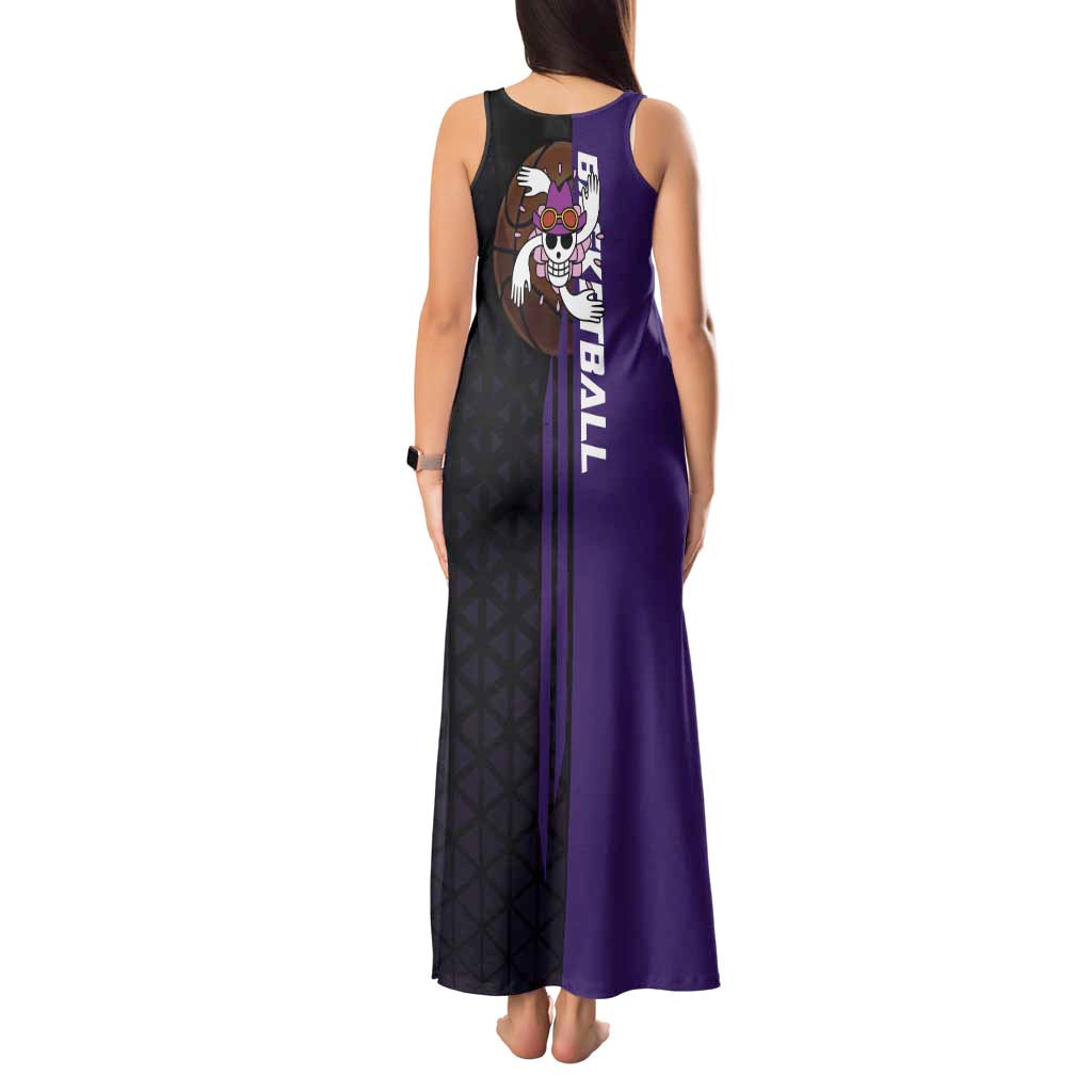 Nico Robin One Piece Basketball Theme Purple and Black Design Tank Maxi Dress with Action Pose and Crew Emblem - The Mazicc