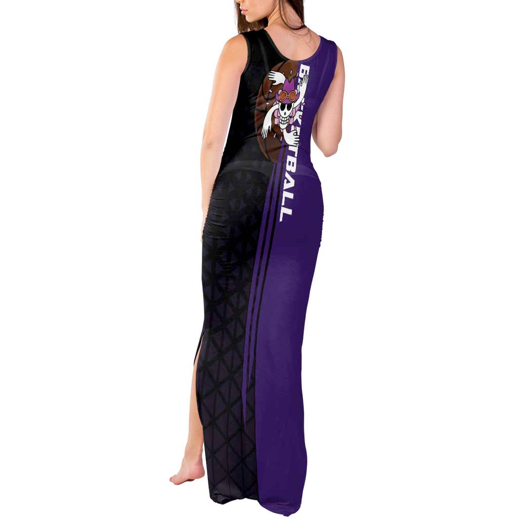 Nico Robin One Piece Basketball Theme Purple and Black Design Tank Maxi Dress with Action Pose and Crew Emblem - The Mazicc