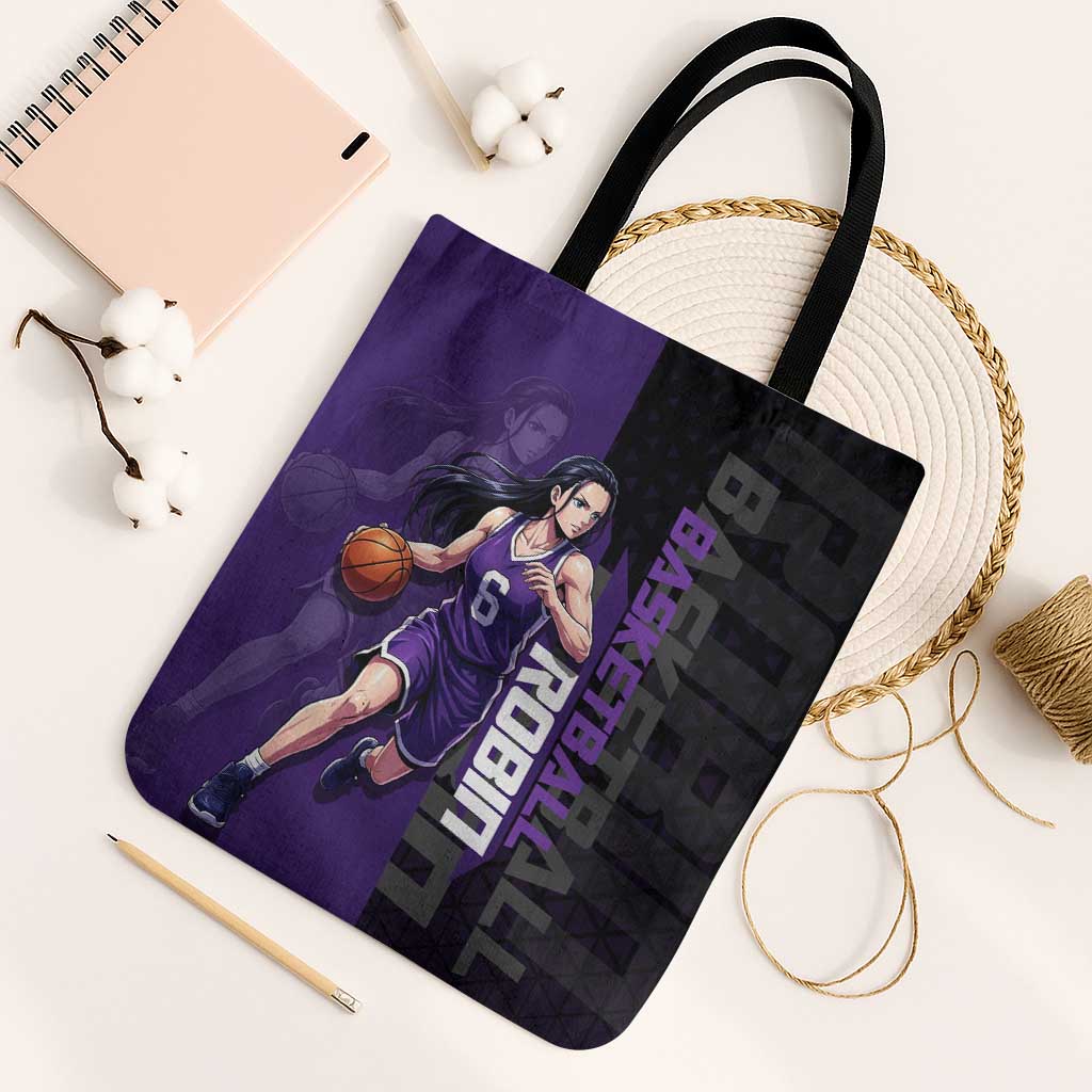 Nico Robin One Piece Basketball Theme Purple and Black Design Tote Bag with Action Pose and Crew Emblem - The Mazicc