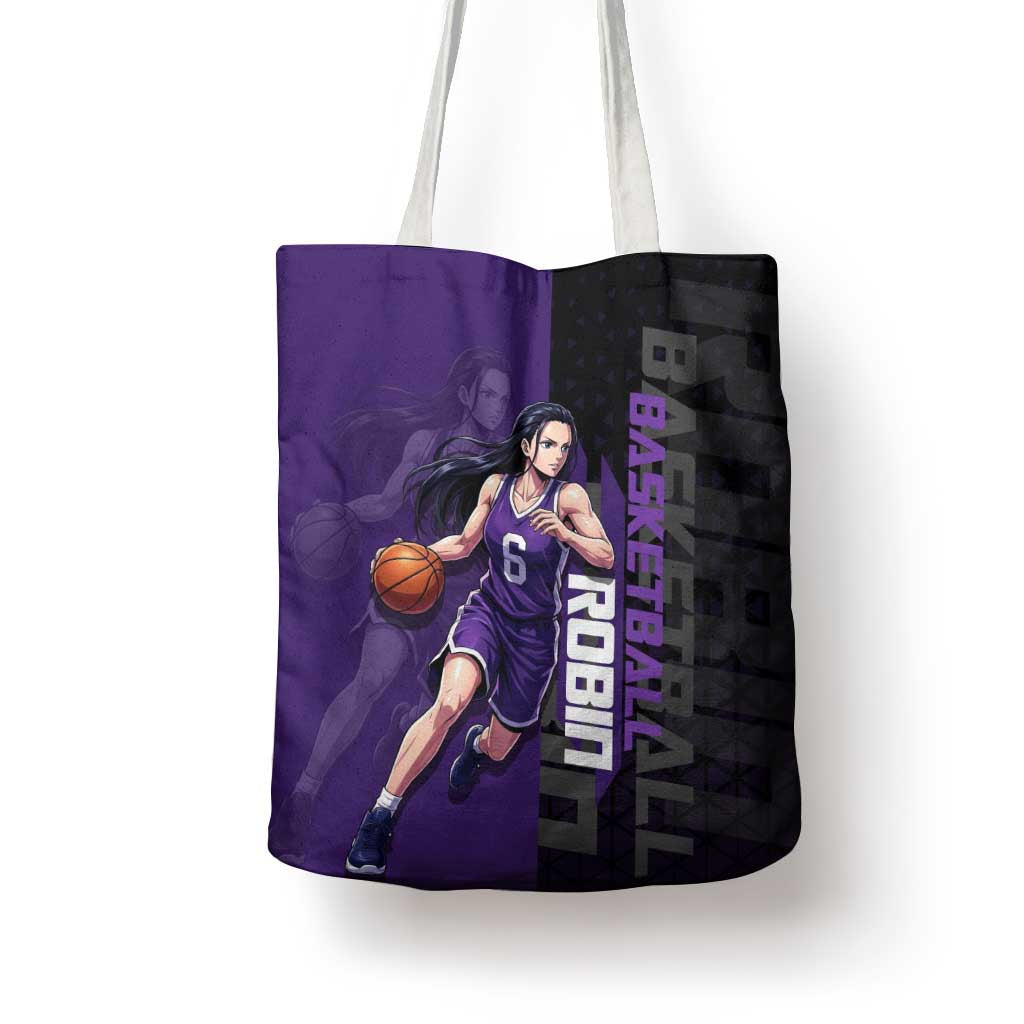 Nico Robin One Piece Basketball Theme Purple and Black Design Tote Bag with Action Pose and Crew Emblem - The Mazicc