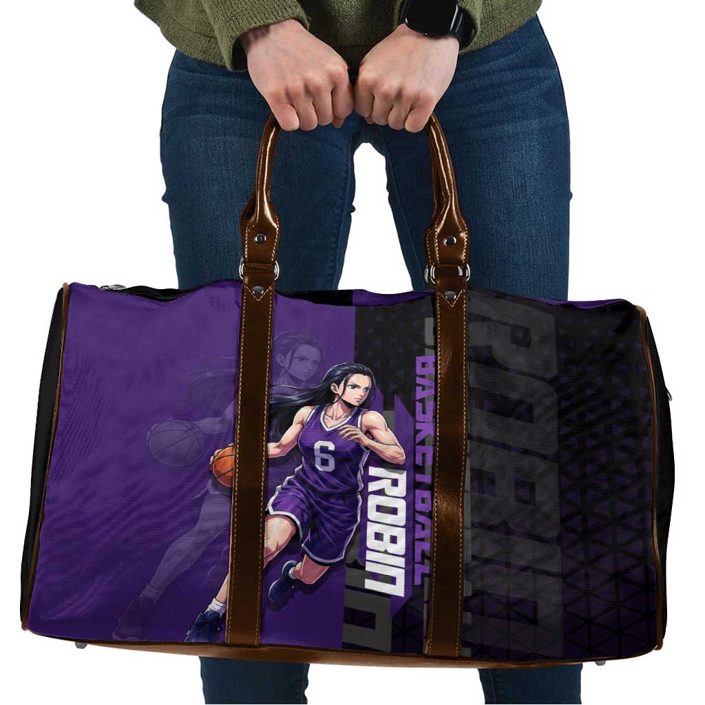 Nico Robin One Piece Basketball Theme Purple and Black Design Travel Bag with Action Pose and Crew Emblem - The Mazicc