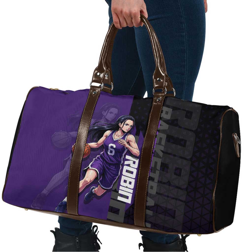Nico Robin One Piece Basketball Theme Purple and Black Design Travel Bag with Action Pose and Crew Emblem - The Mazicc