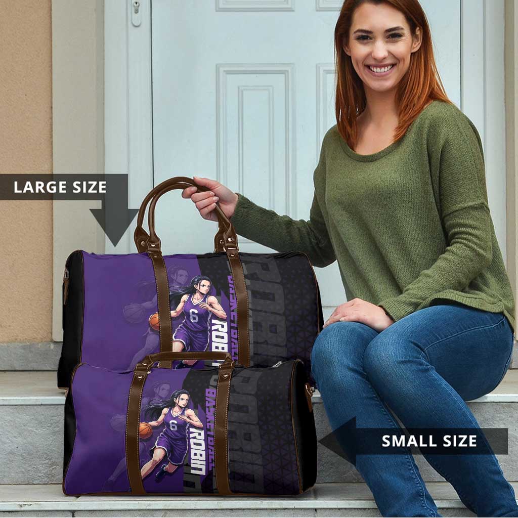 Nico Robin One Piece Basketball Theme Purple and Black Design Travel Bag with Action Pose and Crew Emblem - The Mazicc