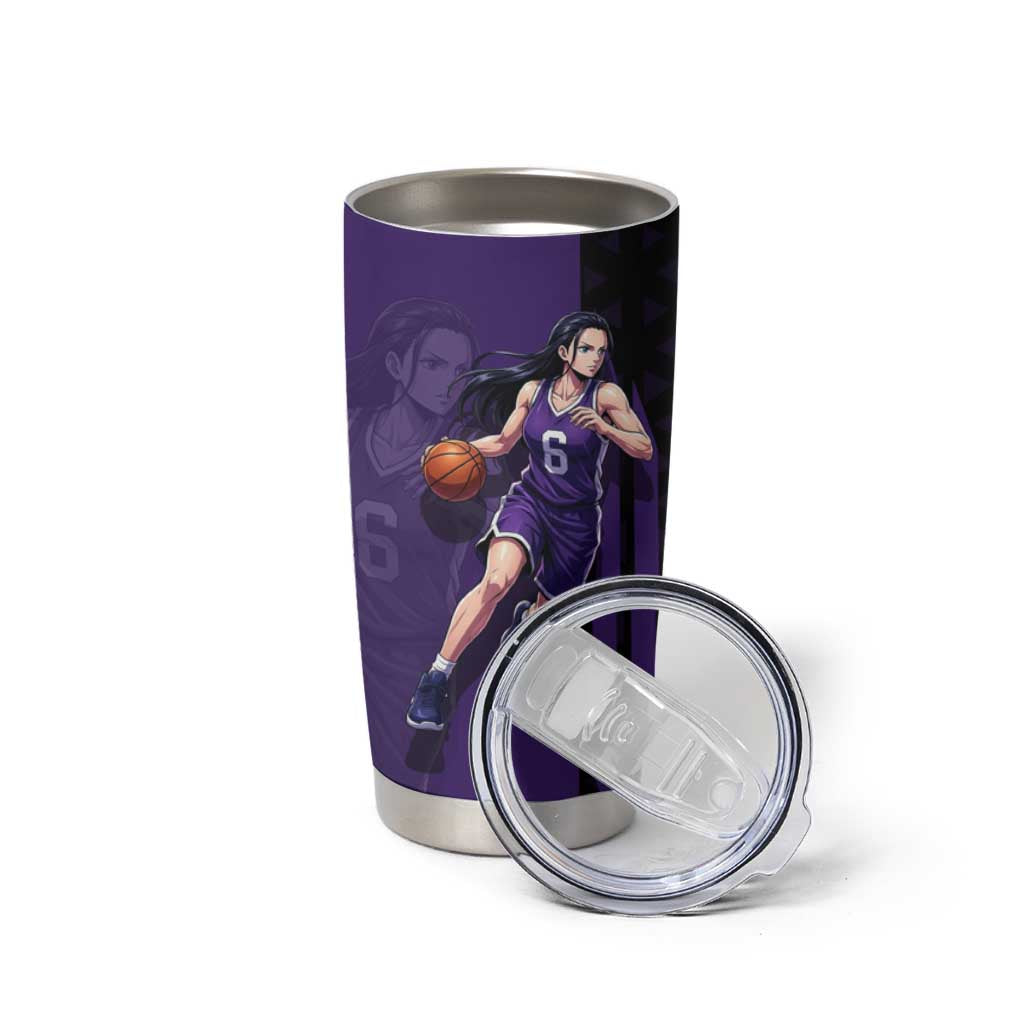 Nico Robin One Piece Basketball Theme Purple and Black Design Tumbler Cup with Action Pose and Crew Emblem - The Mazicc