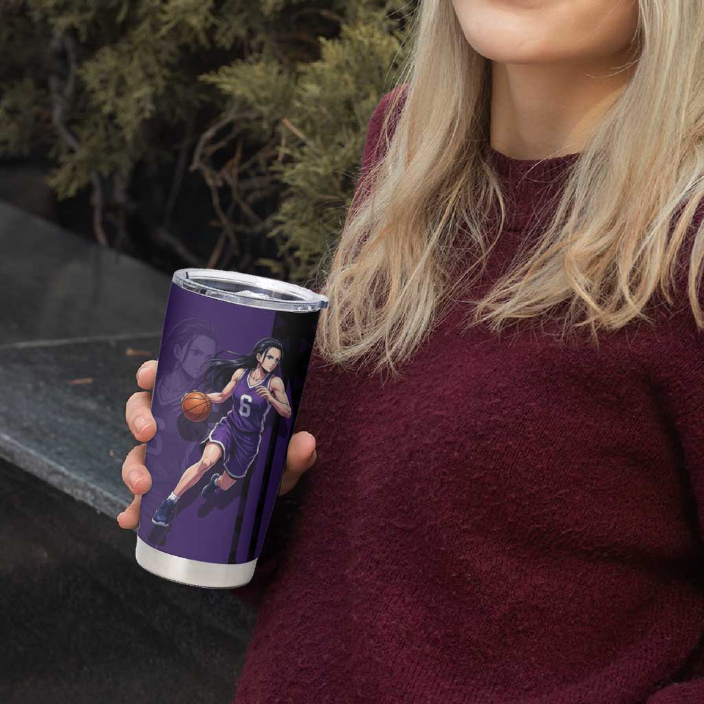 Nico Robin One Piece Basketball Theme Purple and Black Design Tumbler Cup with Action Pose and Crew Emblem - The Mazicc