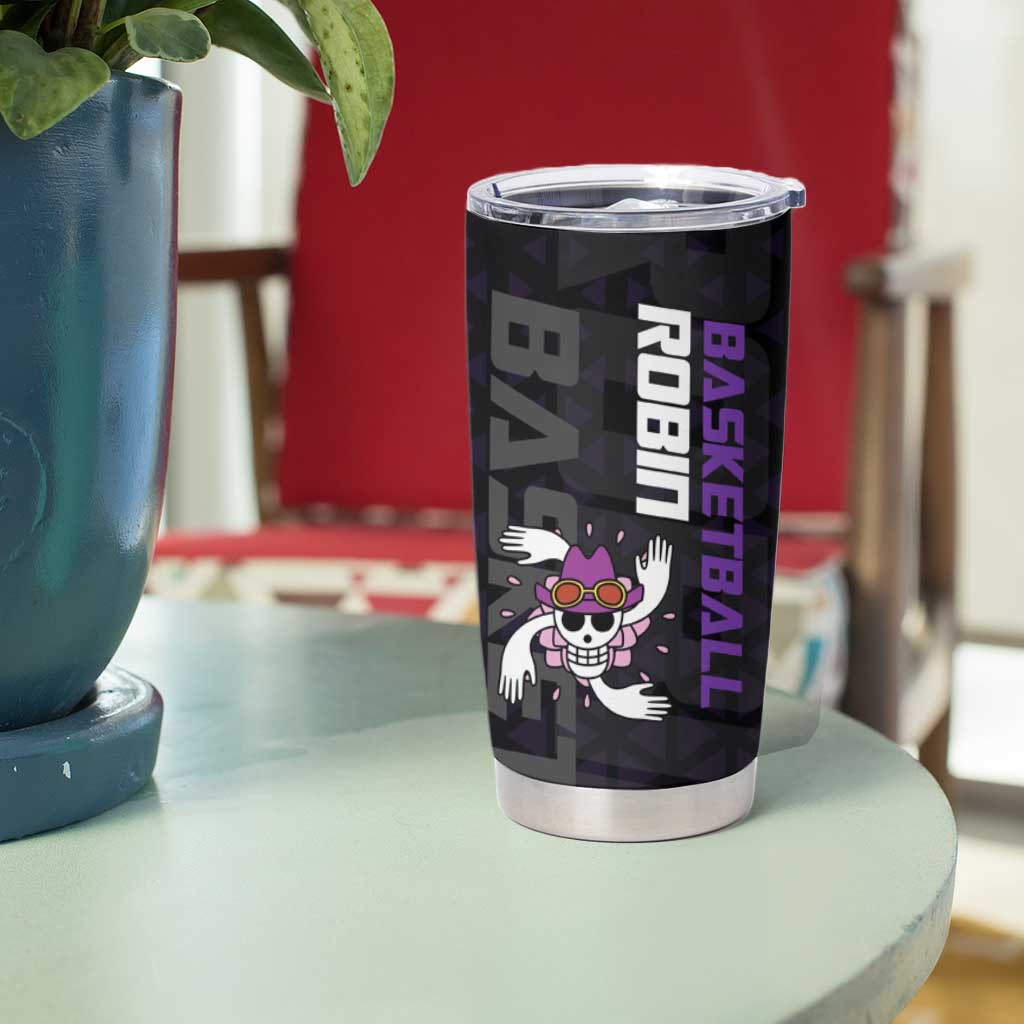 Nico Robin One Piece Basketball Theme Purple and Black Design Tumbler Cup with Action Pose and Crew Emblem - The Mazicc