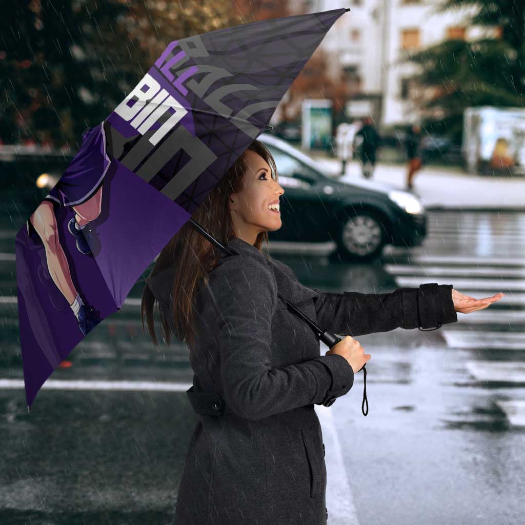 Nico Robin One Piece Basketball Theme Purple and Black Design Umbrella with Action Pose and Crew Emblem - The Mazicc