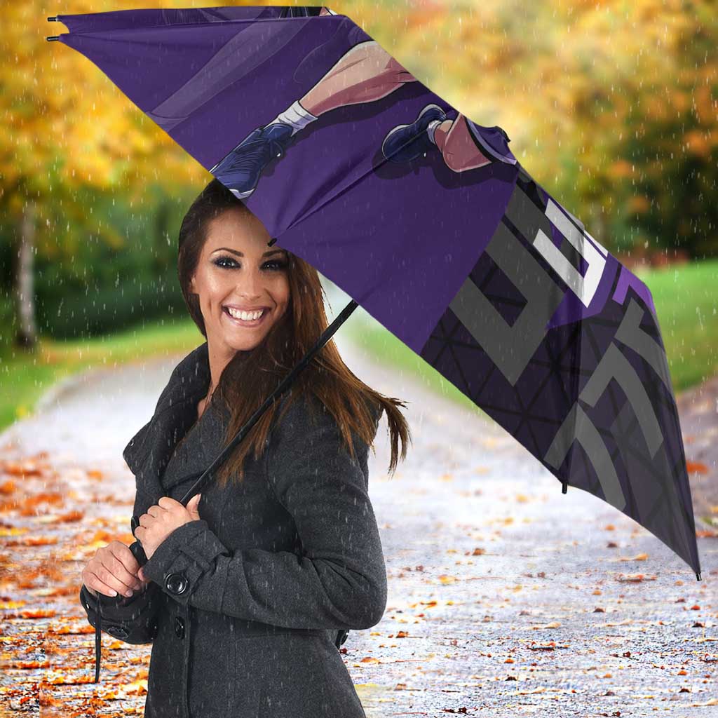 Nico Robin One Piece Basketball Theme Purple and Black Design Umbrella with Action Pose and Crew Emblem - The Mazicc