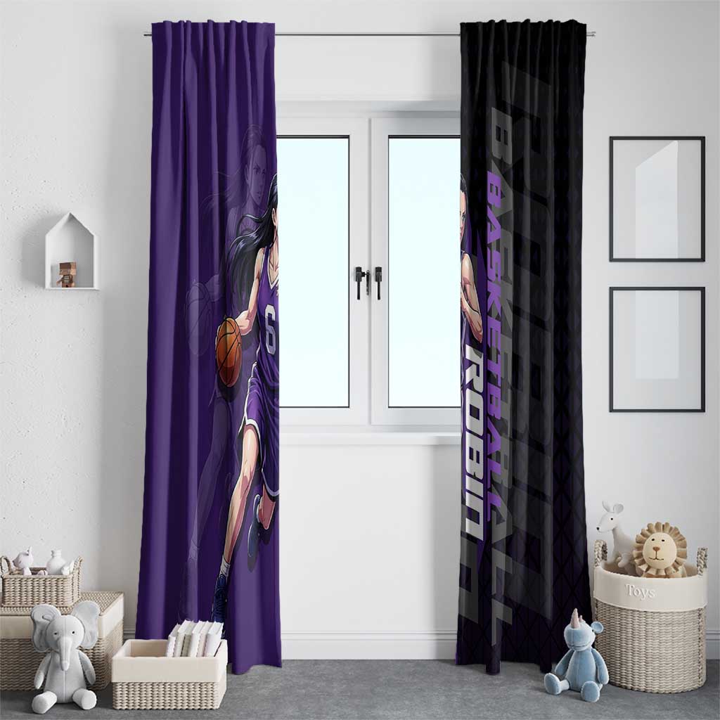 Nico Robin One Piece Basketball Theme Purple and Black Design Window Curtain with Action Pose and Crew Emblem - The Mazicc