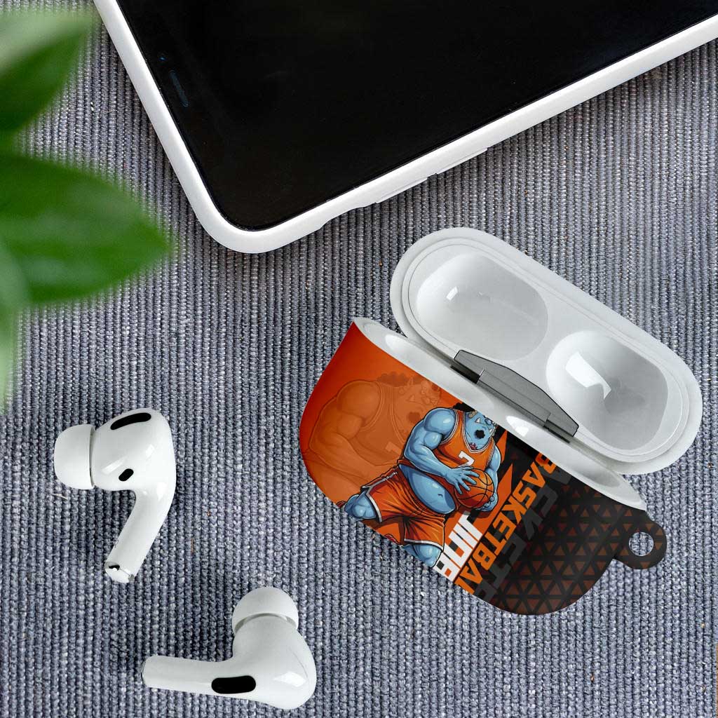 Jinbe One Piece Basketball Theme Orange and Black Design AirPods Case with Powerful Pose and Sun Pirates Emblem - The Mazicc
