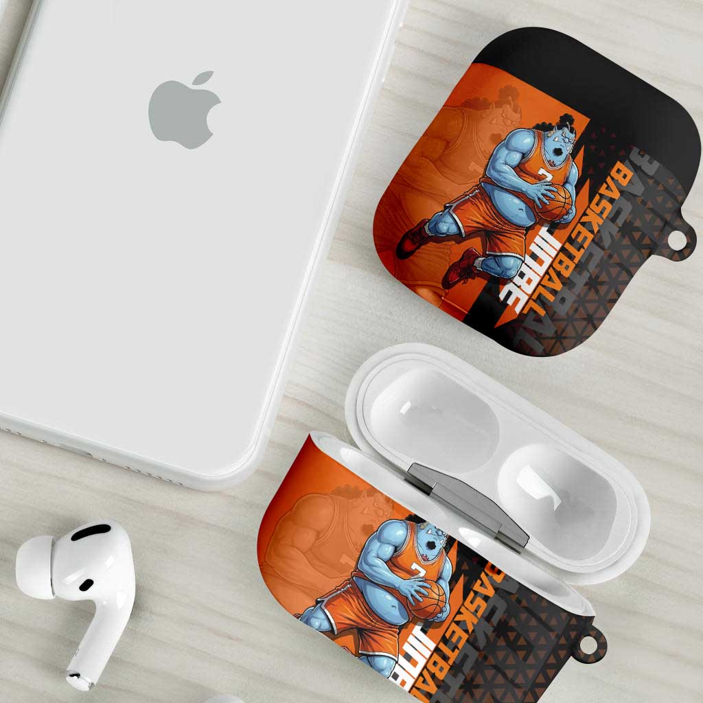 Jinbe One Piece Basketball Theme Orange and Black Design AirPods Case with Powerful Pose and Sun Pirates Emblem - The Mazicc