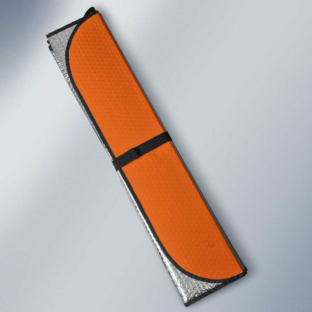 Jinbe One Piece Basketball Theme Orange and Black Design Auto Sun Shade with Powerful Pose and Sun Pirates Emblem - The Mazicc