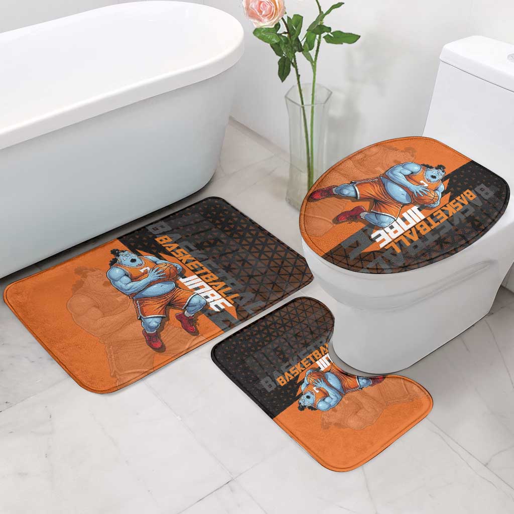 Jinbe One Piece Basketball Theme Orange and Black Design Bathroom Set with Powerful Pose and Sun Pirates Emblem - The Mazicc