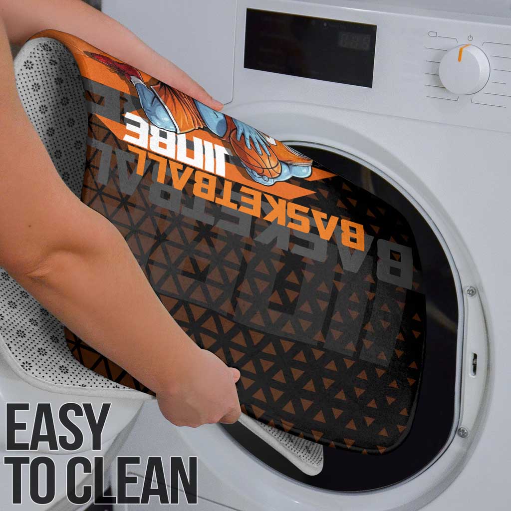 Jinbe One Piece Basketball Theme Orange and Black Design Bathroom Set with Powerful Pose and Sun Pirates Emblem - The Mazicc