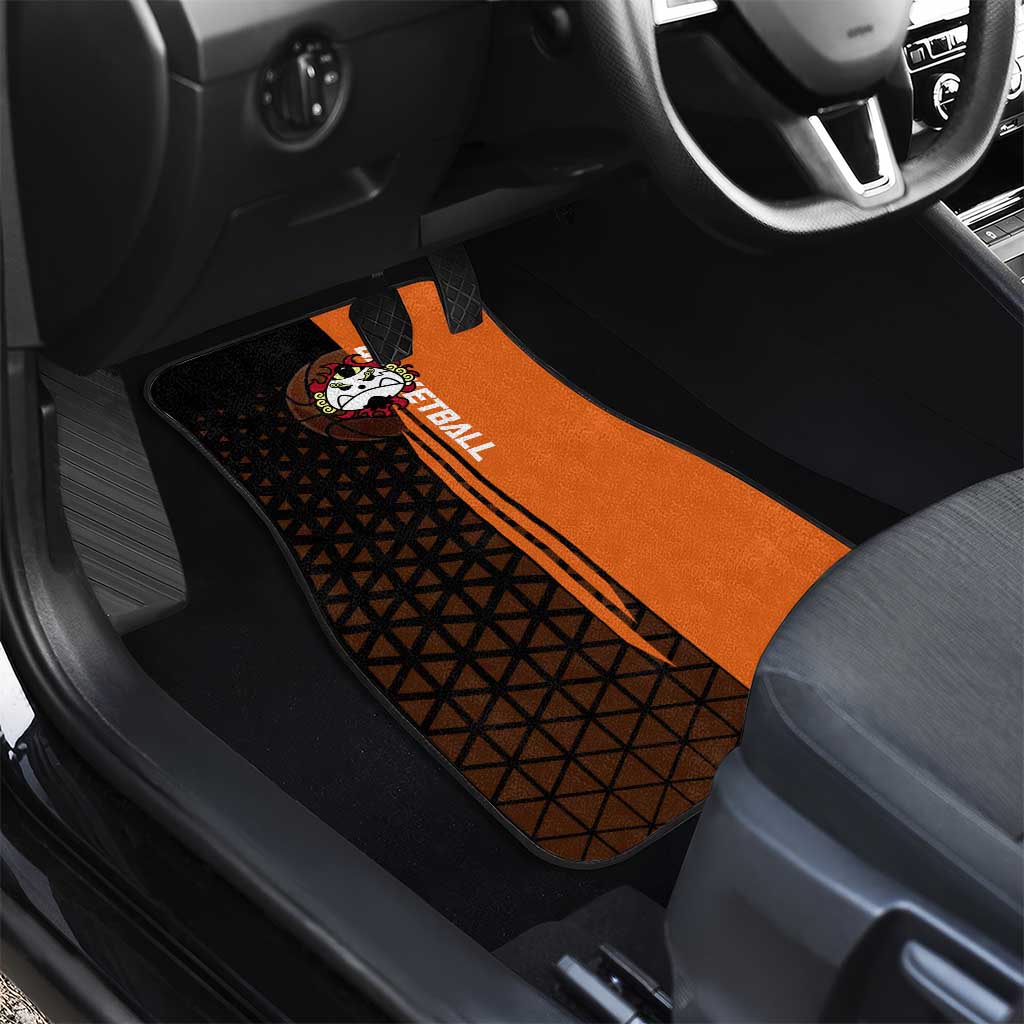 Jinbe One Piece Basketball Theme Orange and Black Design Car Mats with Powerful Pose and Sun Pirates Emblem - The Mazicc
