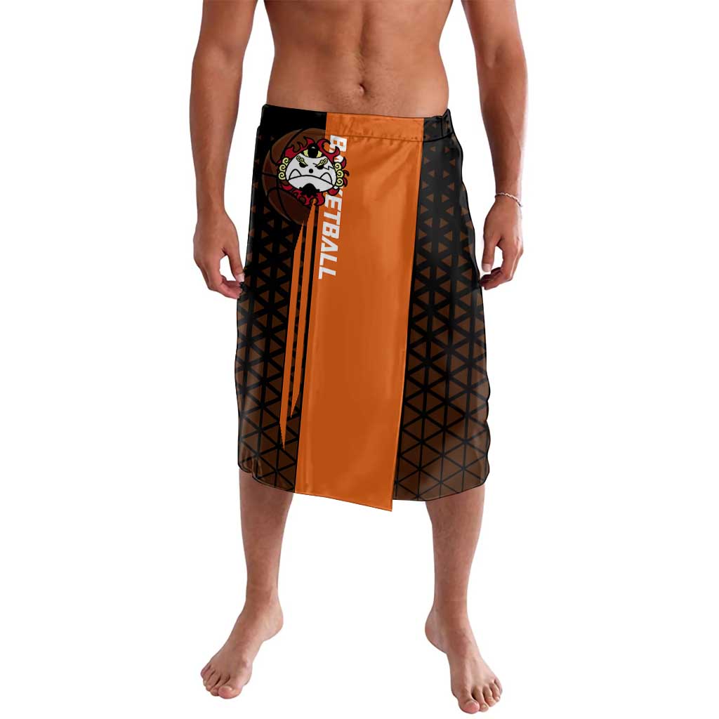 Jinbe One Piece Basketball Theme Orange and Black Design Lavalava with Powerful Pose and Sun Pirates Emblem - The Mazicc