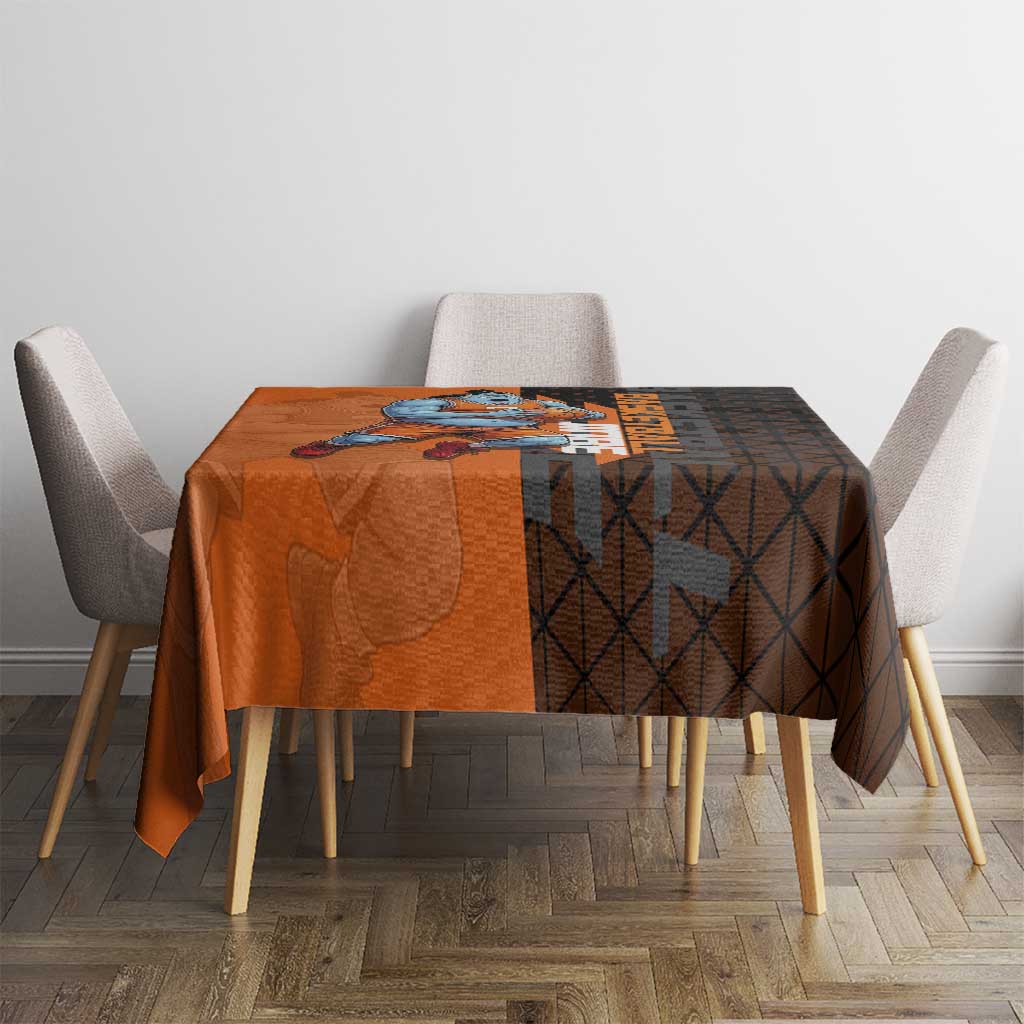 Jinbe One Piece Basketball Theme Orange and Black Design Tablecloth with Powerful Pose and Sun Pirates Emblem - The Mazicc