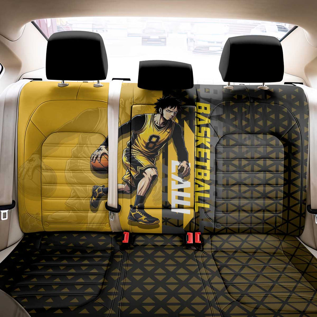 Trafalgar Law One Piece Basketball Theme Yellow and Black Design Back Car Seat Cover with Heart Pirates Emblem and Action Pose - The Mazicc