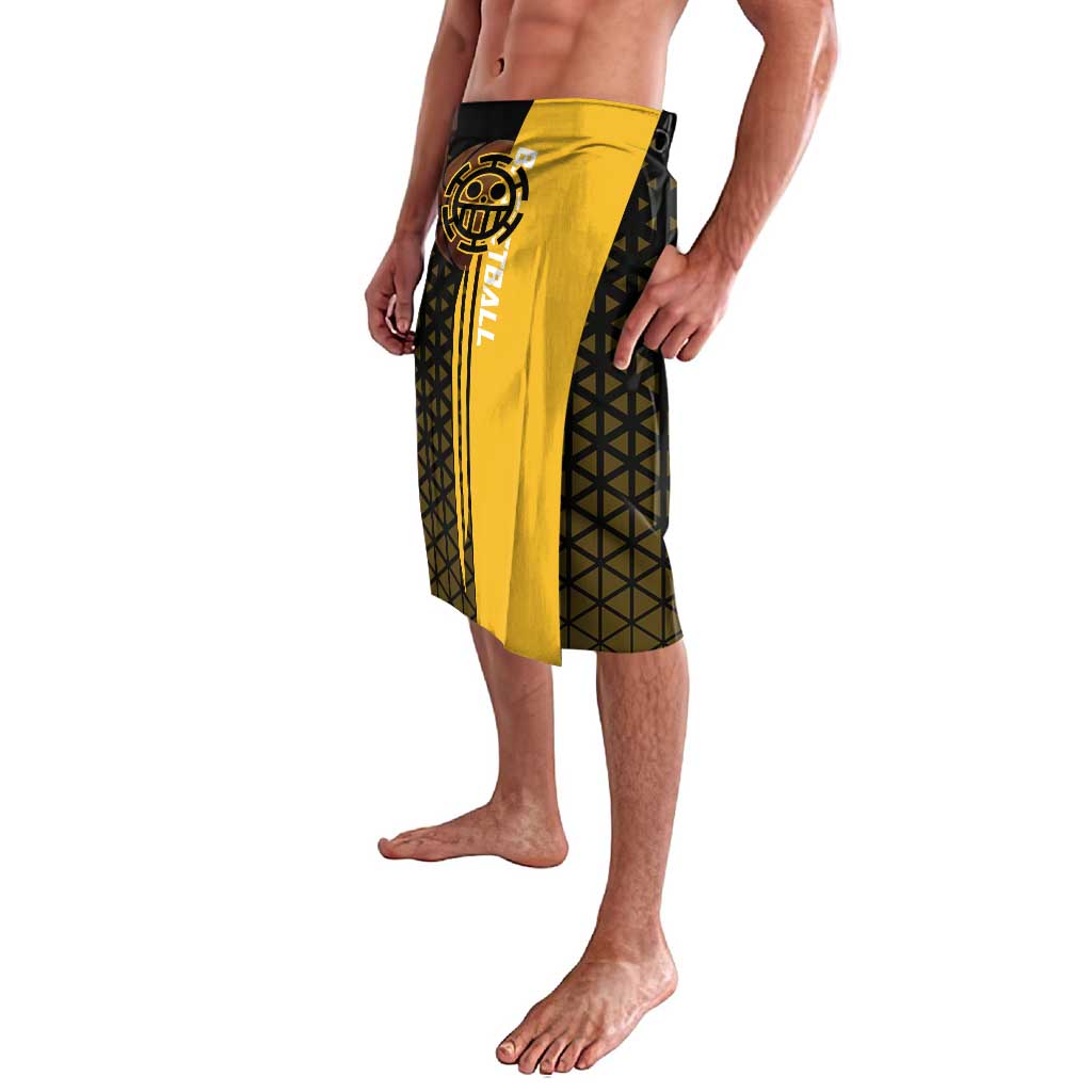 Trafalgar Law One Piece Basketball Theme Yellow and Black Design Lavalava with Heart Pirates Emblem and Action Pose - The Mazicc