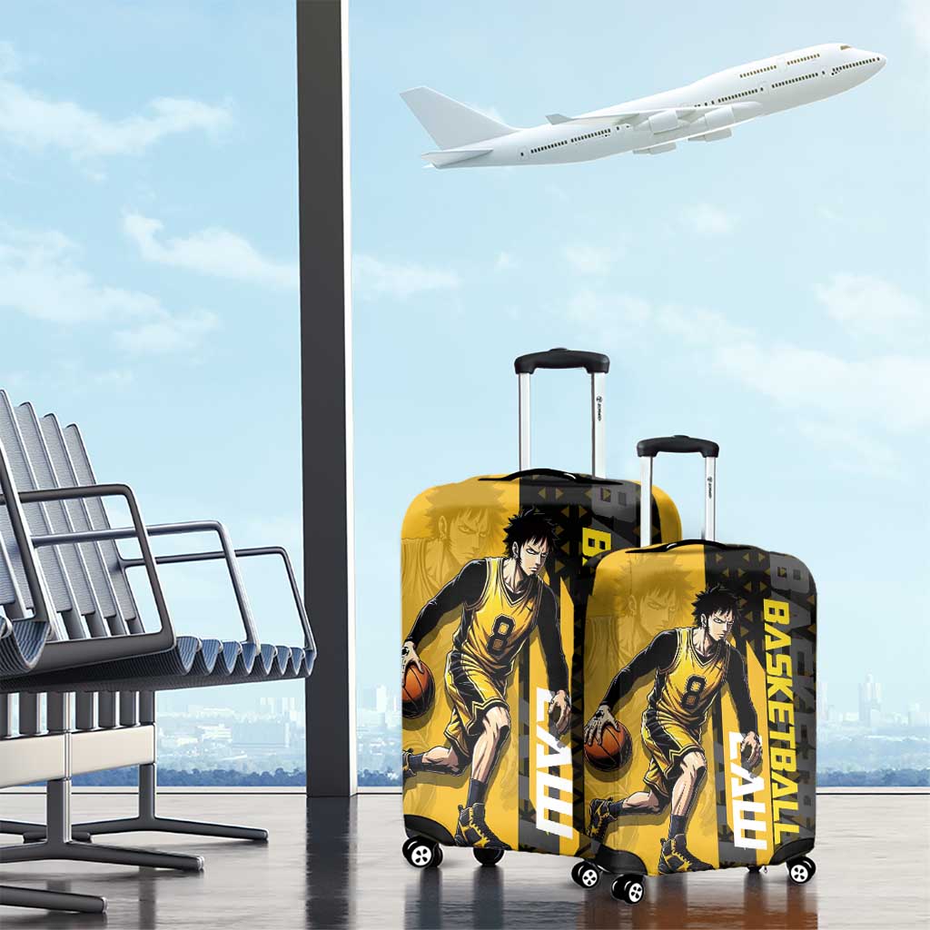 Trafalgar Law One Piece Basketball Theme Yellow and Black Design Luggage Cover with Heart Pirates Emblem and Action Pose - The Mazicc