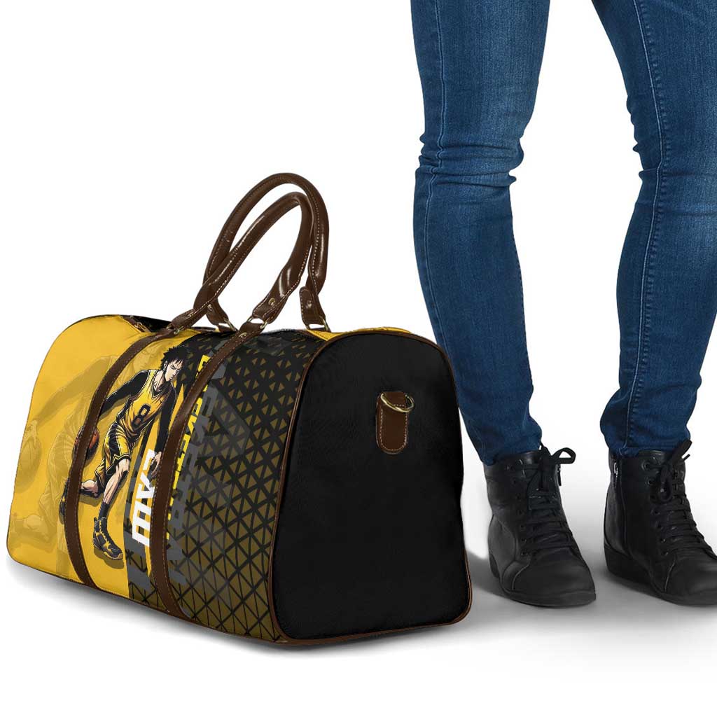 Trafalgar Law One Piece Basketball Theme Yellow and Black Design Travel Bag with Heart Pirates Emblem and Action Pose - The Mazicc