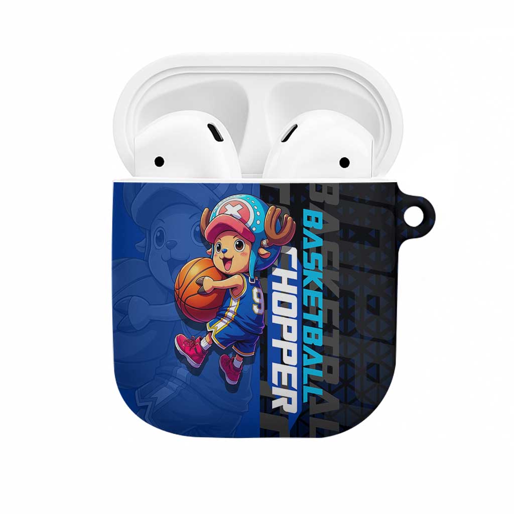 Tony Tony Chopper One Piece Basketball Theme Blue and Black Design AirPods Case with Straw Hat Crew Emblem and Playful Pose - The Mazicc