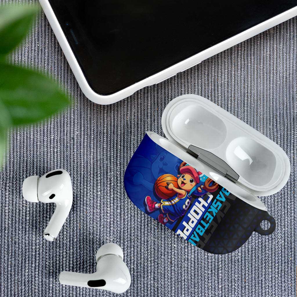 Tony Tony Chopper One Piece Basketball Theme Blue and Black Design AirPods Case with Straw Hat Crew Emblem and Playful Pose - The Mazicc