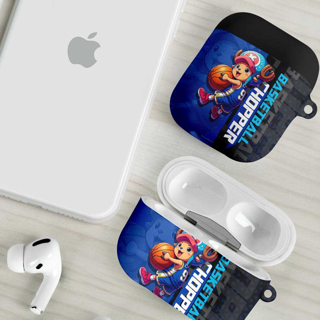 Tony Tony Chopper One Piece Basketball Theme Blue and Black Design AirPods Case with Straw Hat Crew Emblem and Playful Pose - The Mazicc